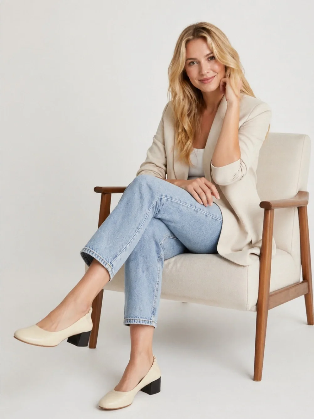 Everlane Italian Leather Day Heel in Bone Women's Elastic Back Comfort. Size 6